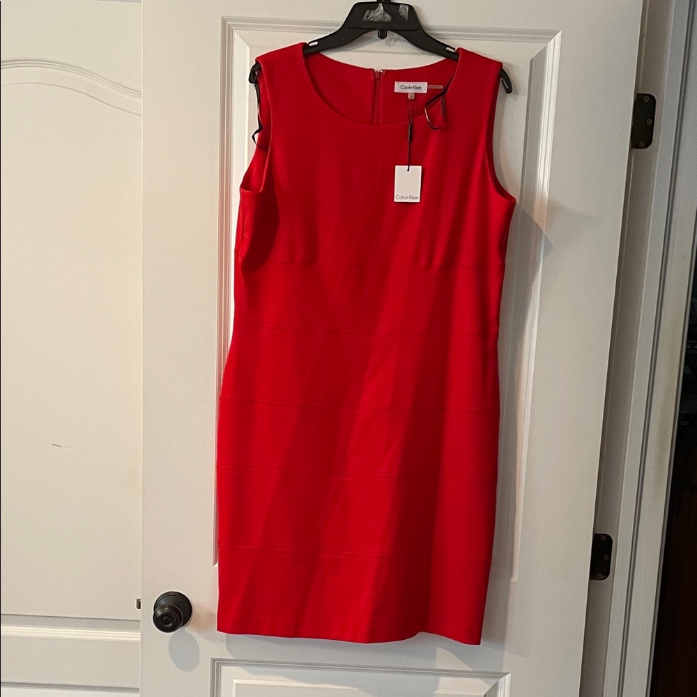 Calvin Klein Red Sleeveless Midi Sheath Dress